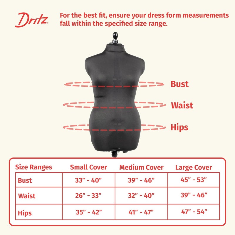 Dritz Dress Form Cover, Small, Black, 100% Polyester 4-Way Stretch Fabric, Protects and Fits Adjustable Dress Forms and Sewing Mannequins, Smooth Surface for Draping and Tailoring - Image 3